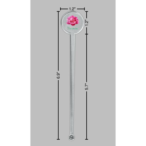 Watercolor Peonies Clear Plastic 7" Stir Stick - Round - Dimensions