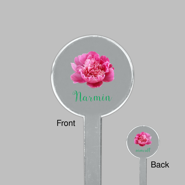 Watercolor Peonies Clear Plastic 7" Stir Stick - Round - Front & Back