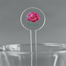 Watercolor Peonies 7" Round Plastic Stir Sticks - Clear (Personalized)