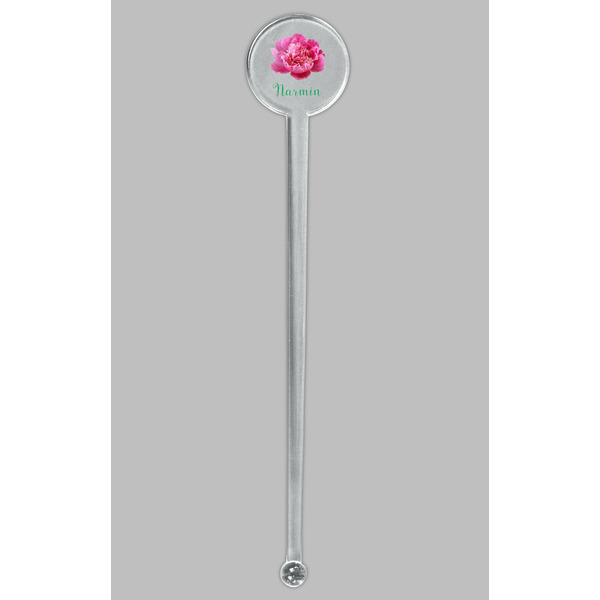 Watercolor Peonies Clear Plastic 7" Stir Stick - Round - Single Stick