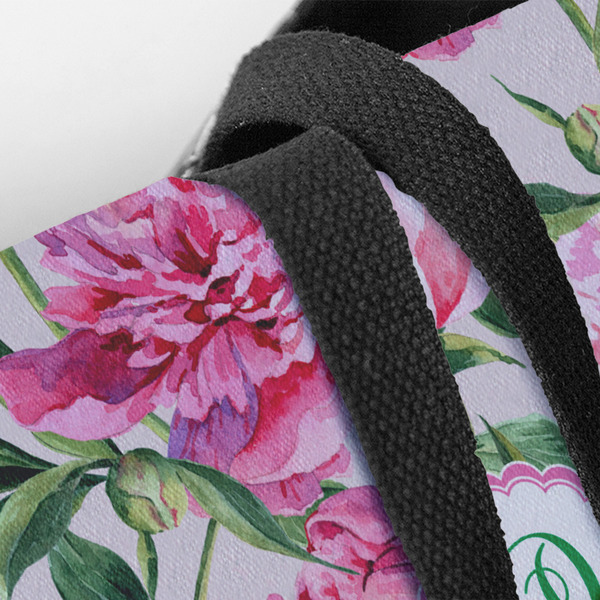 Watercolor Peonies Closeup of Tote w/Black Handles