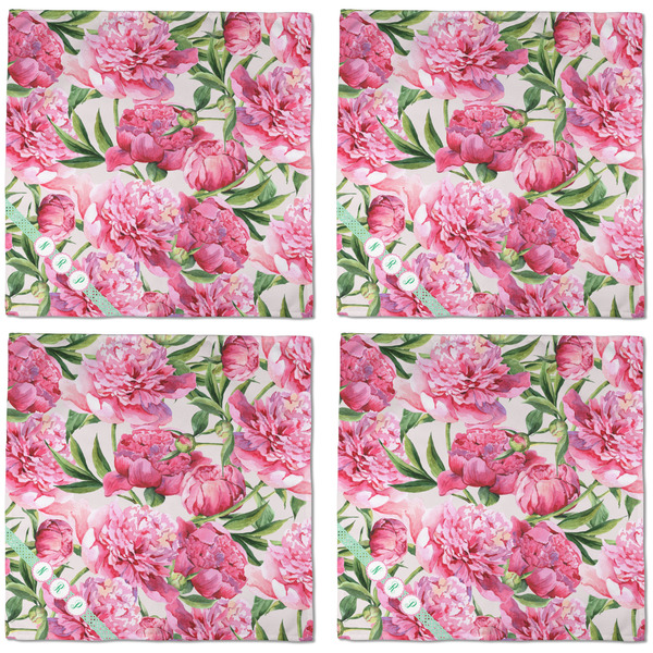 Watercolor Peonies Cloth Napkins - Personalized Dinner (APPROVAL) Set of 4
