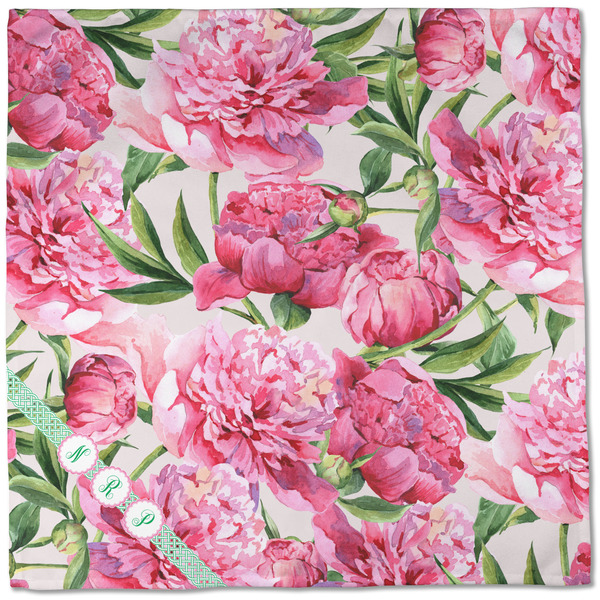 Watercolor Peonies Cloth Napkins - Personalized Dinner (Full Open)