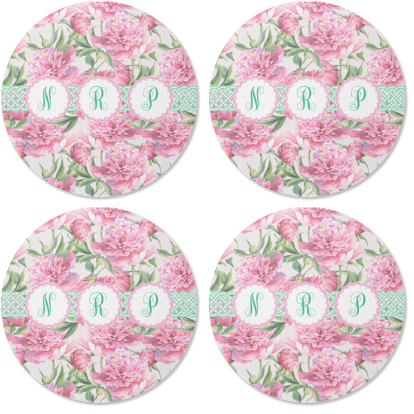 Watercolor Peonies Coaster Round Rubber Back - Apvl
