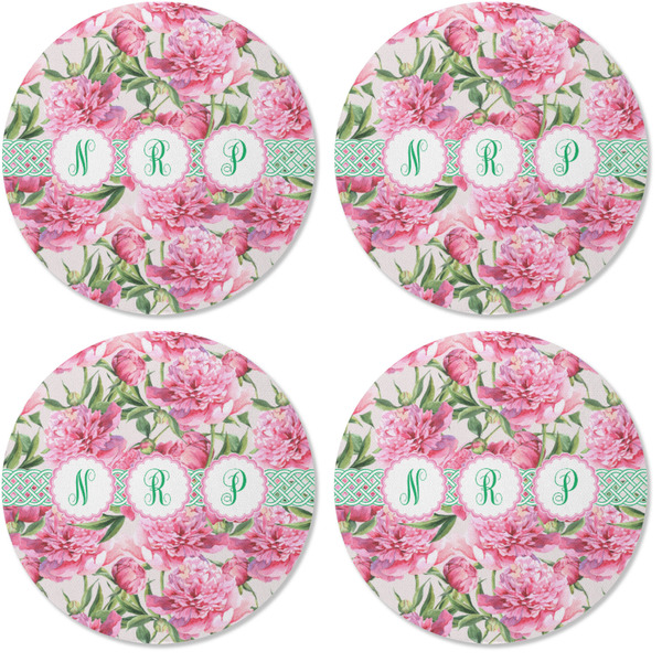 Watercolor Peonies Coaster Round Rubber Back - Apvl
