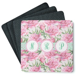 Watercolor Peonies Square Rubber Backed Coasters - Set of 4 (Personalized)