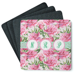 Watercolor Peonies Square Rubber Backed Coasters - Set of 4 (Personalized)