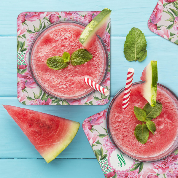 Watercolor Peonies Coaster Set - LIFESTYLE