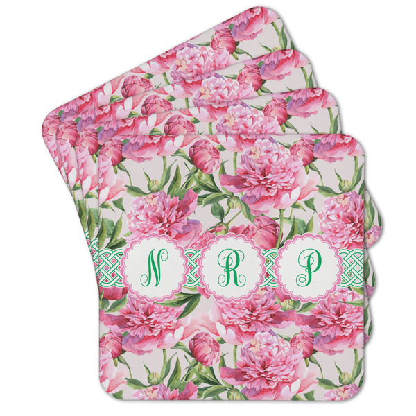 Custom Watercolor Peonies Cork Coaster - Set of 4 w/ Multiple Names