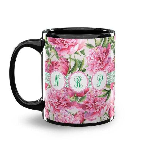 Watercolor Peonies Coffee Mug - 11 oz - Black