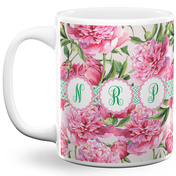 Custom Watercolor Peonies 11 Oz Coffee Mug - White (Personalized)