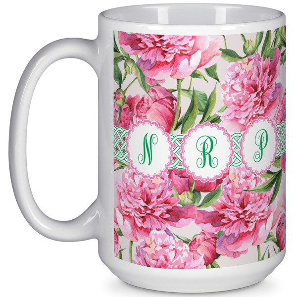Custom Watercolor Peonies 15 Oz Coffee Mug - White (Personalized)