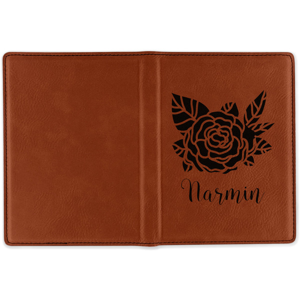 Watercolor Peonies Cognac Leather Passport Holder Outside Single Sided - Apvl