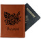Watercolor Peonies Cognac Leather Passport Holder With Passport - Main