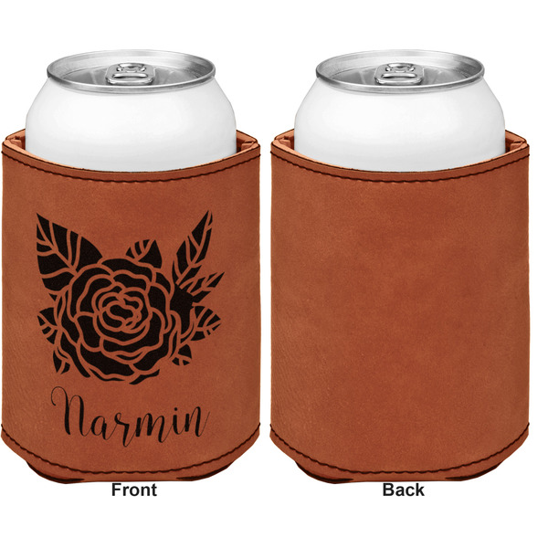 Watercolor Peonies Cognac Leatherette Can Sleeve - Single Sided Front and Back