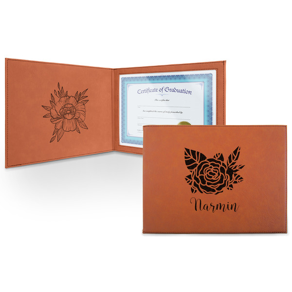 Custom Watercolor Peonies Leatherette Certificate Holder (Personalized)