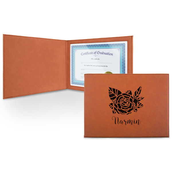 Custom Watercolor Peonies Leatherette Certificate Holder - Front (Personalized)
