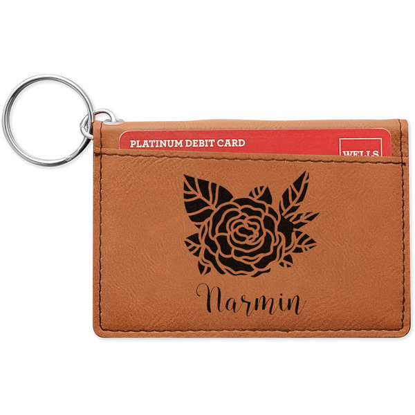 Custom Watercolor Peonies Leatherette Keychain ID Holder (Personalized)