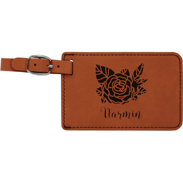 Custom Watercolor Peonies Leatherette Luggage Tag (Personalized)