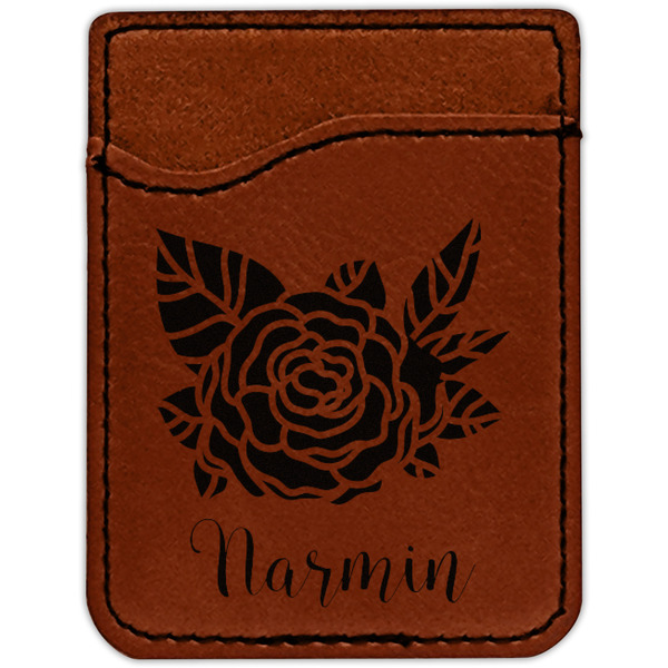 Watercolor Peonies Cognac Leatherette Phone Wallet close up