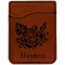 Watercolor Peonies Cognac Leatherette Phone Wallet close up