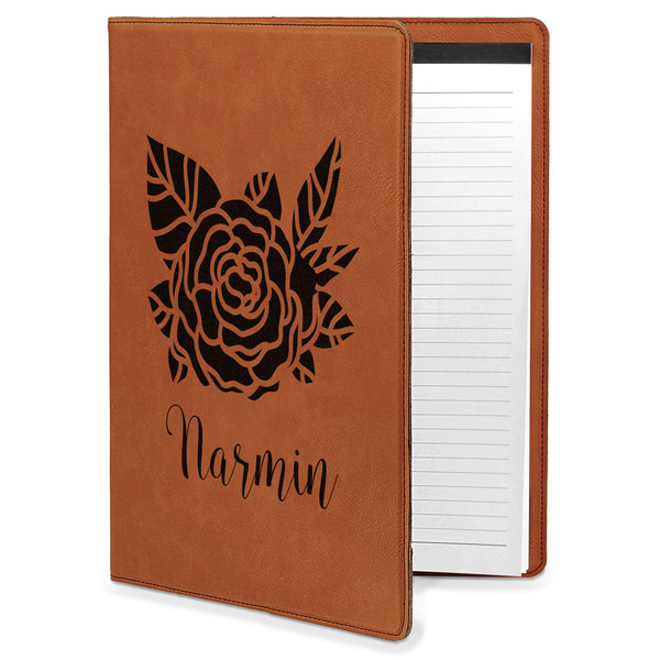 Custom Watercolor Peonies Leatherette Portfolio with Notepad - Large - Double Sided (Personalized)