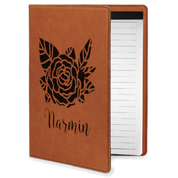 Watercolor Peonies Leatherette Portfolio with Notepad - Small - Double Sided (Personalized)