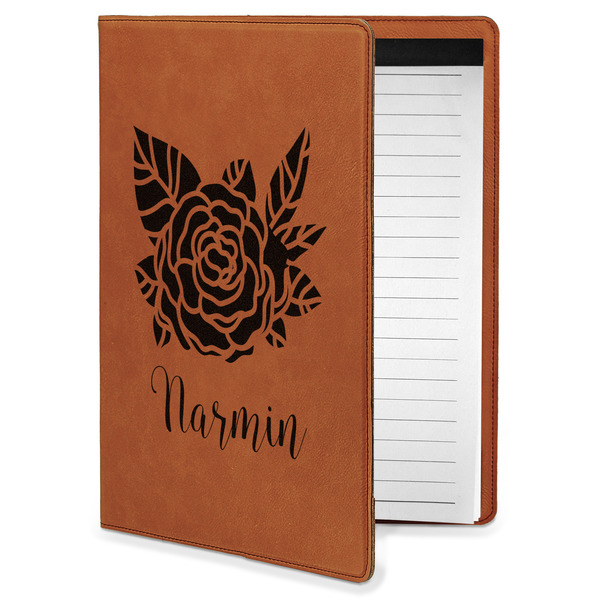 Custom Watercolor Peonies Leatherette Portfolio with Notepad - Small - Double Sided (Personalized)