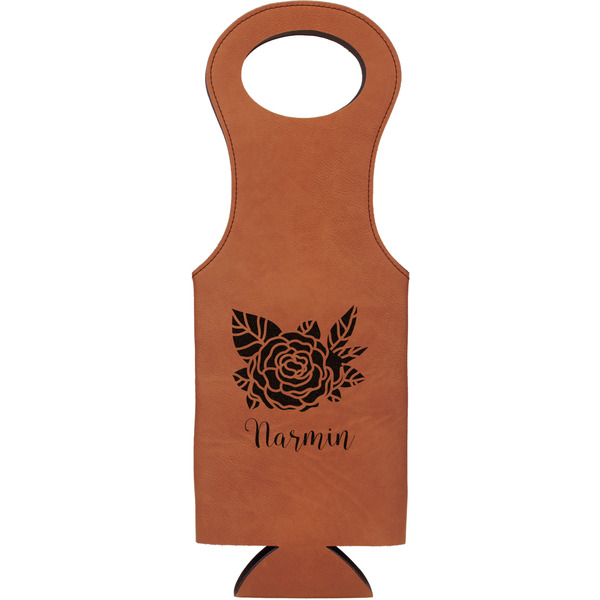 Custom Watercolor Peonies Leatherette Wine Tote (Personalized)