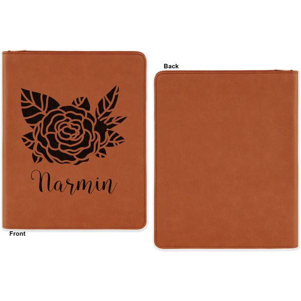 Watercolor Peonies Cognac Leatherette Zipper Portfolios with Notepad - Single Sided - Apvl