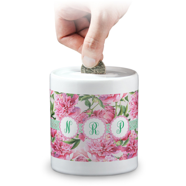 Custom Watercolor Peonies Coin Bank (Personalized)