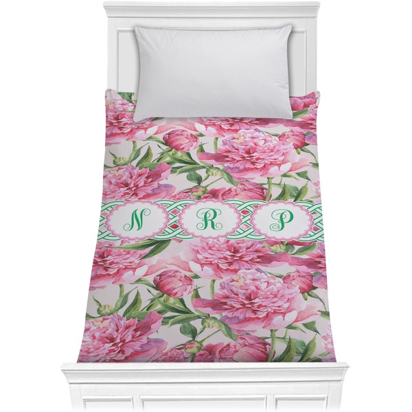 Custom Watercolor Peonies Comforter - Twin (Personalized)