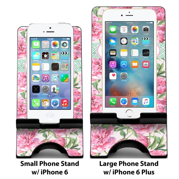 Watercolor Peonies Compare Phone Stand Sizes - with iPhones