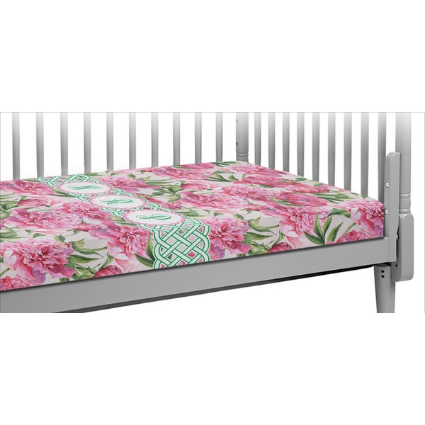 Custom Watercolor Peonies Crib Fitted Sheet (Personalized)