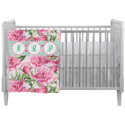 Watercolor Peonies Crib Comforter / Quilt (Personalized)