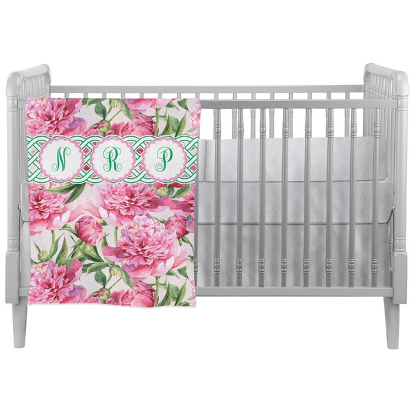 Custom Watercolor Peonies Crib Comforter / Quilt (Personalized)