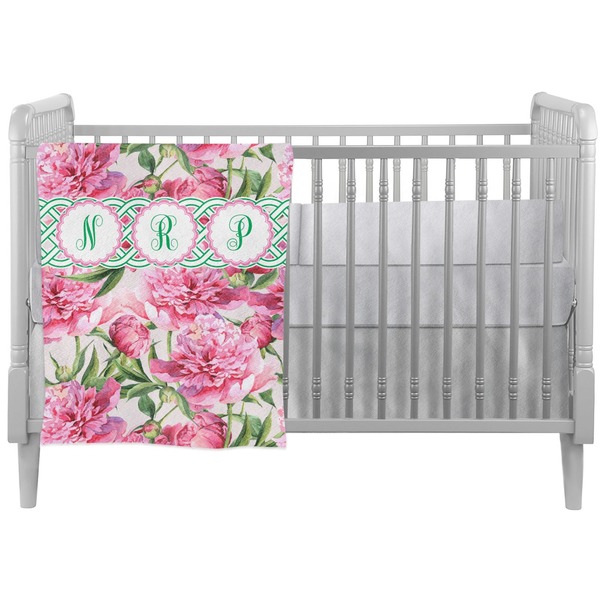 Custom Watercolor Peonies Crib Comforter / Quilt (Personalized)
