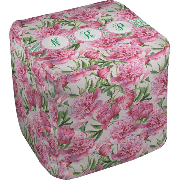Custom Watercolor Peonies Cube Pouf Ottoman - 13" (Personalized)