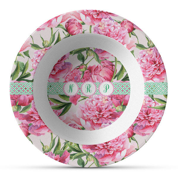 Custom Watercolor Peonies Plastic Bowl - Microwave Safe - Composite Polymer (Personalized)