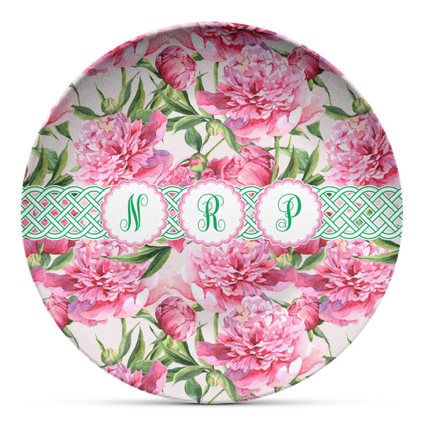 Custom Watercolor Peonies Microwave Safe Plastic Plate - Composite Polymer (Personalized)