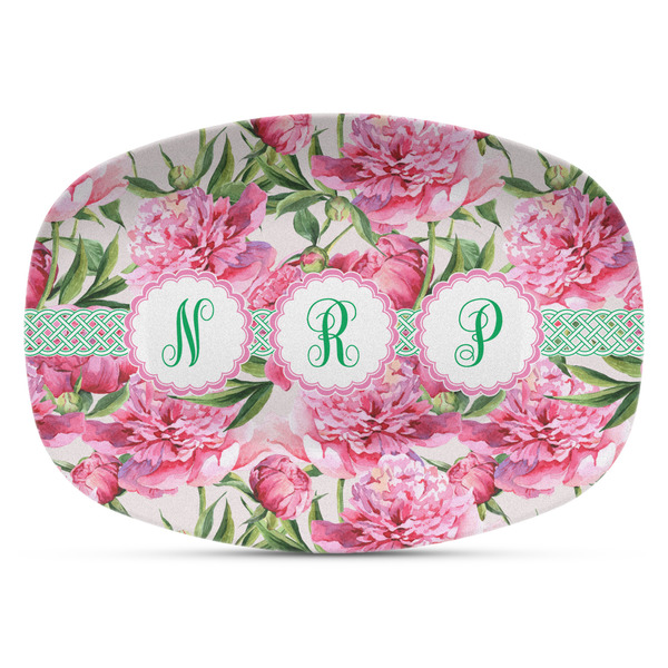 Custom Watercolor Peonies Plastic Platter - Microwave & Oven Safe Composite Polymer (Personalized)