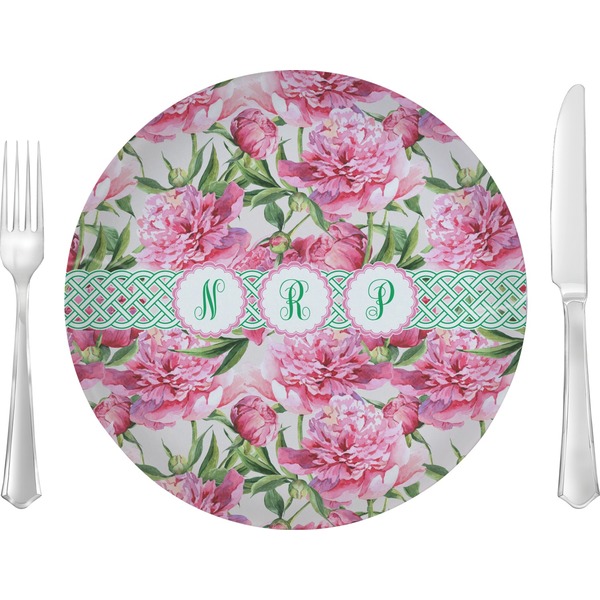 Custom Watercolor Peonies Glass Lunch / Dinner Plate 10" (Personalized)