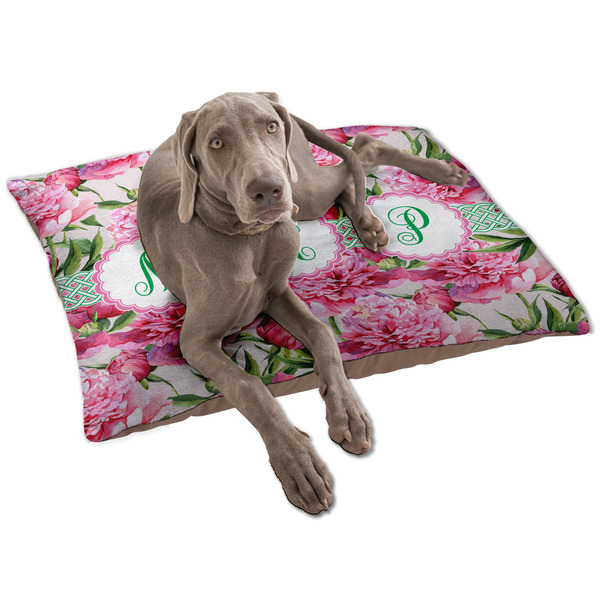 Custom Watercolor Peonies Dog Bed - Large w/ Multiple Names