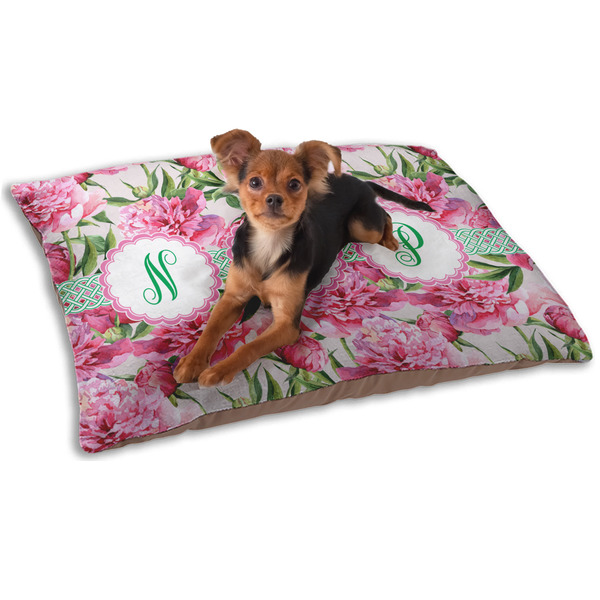 Custom Watercolor Peonies Dog Bed - Small w/ Multiple Names