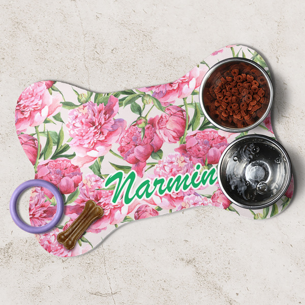 Watercolor Peonies Dog Bone Shaped Mat Lifestyle