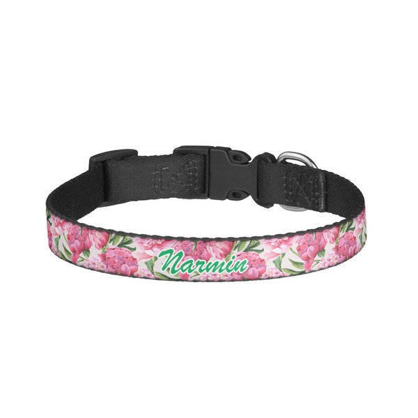 Custom Watercolor Peonies Dog Collar - Small (Personalized)