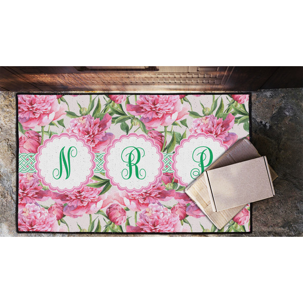Watercolor Peonies Door Mat - LIFESTYLE (Lrg)