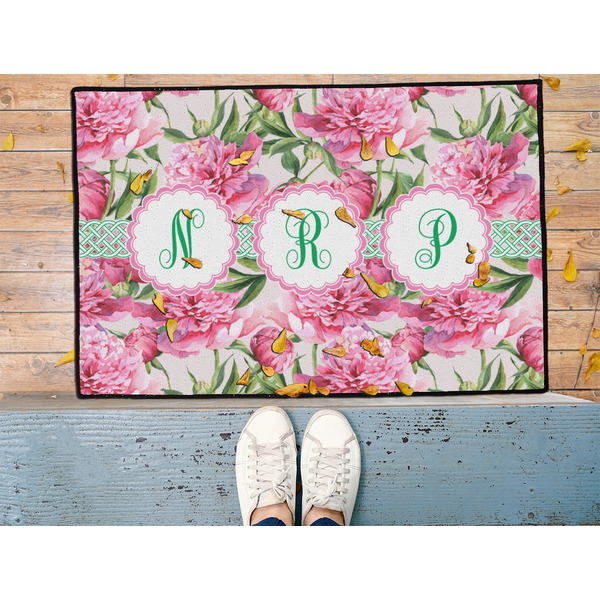 Watercolor Peonies Door Mat - LIFESTYLE (Med)