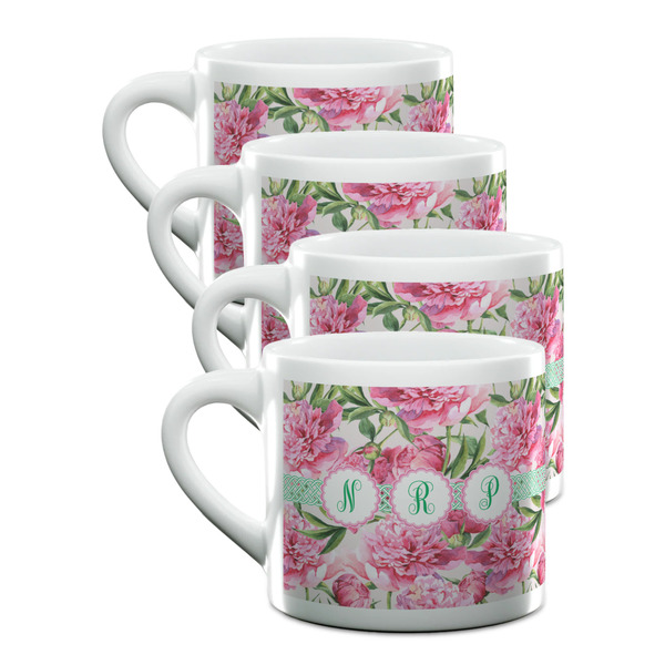 Custom Watercolor Peonies Double Shot Espresso Cups - Set of 4 (Personalized)