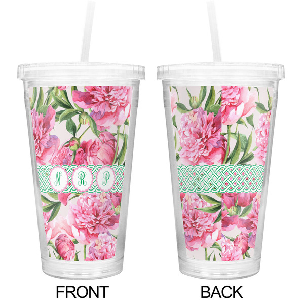Watercolor Peonies Double Wall Tumbler with Straw - Approval